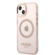 Apple iPhone 13 6.1\'\' Guess Gold Outline Translucent MagSafe Case Cover, Pink