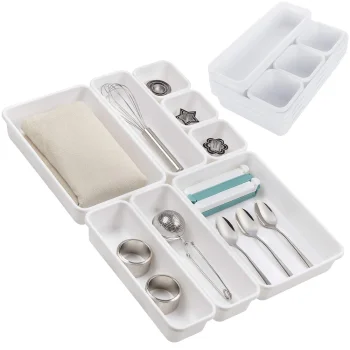 Modular Cutlery Drawer Organizer XXL, 8 Pieces, White/Grey