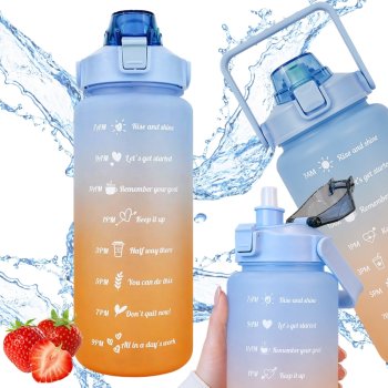 Motivational Water Bottle with Straw 2000 ml, Blue/Orange