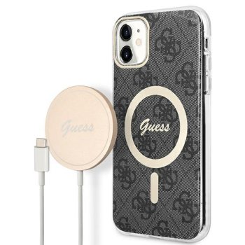 Apple iPhone 11 6.1'' Guess 4G Print MagSafe Case Cover (GUBPN61H4EACSK) + Charger, Black