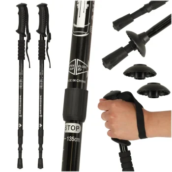 Folding Nordic Walking and Trekking Poles, 65-135 cm, 2 pcs, Black