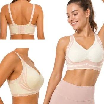 Women's Seamless Sports Bra with Pads, Push Up, White, 2XL