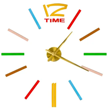 DIY Adhesive Wall Clock 100-120 cm, Colorful with Gold Hands