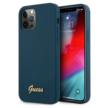 Apple iPhone 12 Pro Max 6.7'' Guess Metal Logo Script Case Cover (GUHCP12LLSLMGBL), Blue