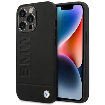 BMW iPhone 14 Pro Max Case Leather Stamp, Black