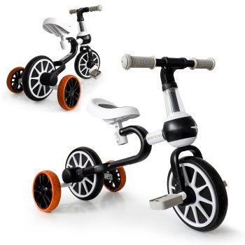ECOTOYS 4-in-1 Kids Balance Bike with Pedals & Training Wheels, Black