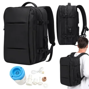 Travel Backpack with Vacuum Pump and USB Port, Black