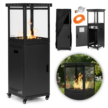 MultiGarden 13 kW Gas Patio Heater with Glass Tube Volcanic Rocks and Cover for Outdoor Garden