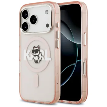 Karl Lagerfeld IML Choupette Sketch Logo MagSafe Case for iPhone 17 Pro, Pink