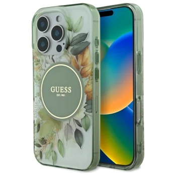 Guess iPhone 16 Pro Max Case IML Flower & Tonal Circle MagSafe, Green