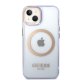 Guess Case for iPhone 14 Gold Outline Translucent MagSafe Purple