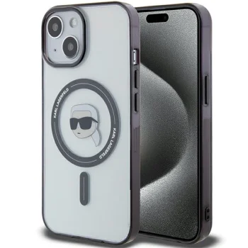 Karl Lagerfeld iPhone 15 Case IML Karl`s Head MagSafe, Transparent / Black