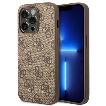 Apple iPhone 14 Pro Max 6.7'' Guess 4G Metal Gold Logo Series Case Cover, Brown