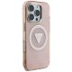 Guess IML Metal Glitter 4G Circle Triangle MagSafe Case for iPhone 16 Pro, Pink