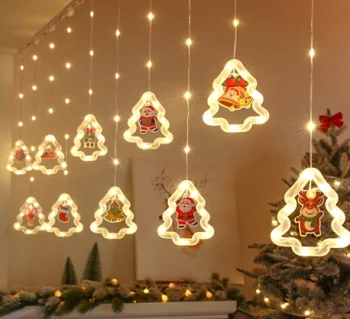 LED Curtain Lights with Christmas Figures 3m 125 LED, Warm White