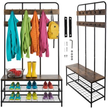 Ruhhy Industrial Hall Tree with Bench and Shoe Rack, 182 cm, 27036