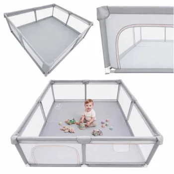 Foldable Baby Playpen - Play Area, 180x200 cm, Grey