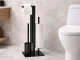 Freestanding Toilet Paper Holder Stand with Brush 3-in-1 Black