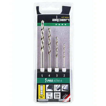 Alpen HSS Super ATM 4 Metal Drill Bit Set, 1/4" Hex Shank, 2-5 mm (4-Piece)