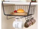 Under-Shelf Hanging Metal Basket with 5 Hooks and Paper Holder, Black