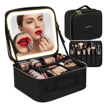 Soulima Beauty Case with LED Mirror, Black