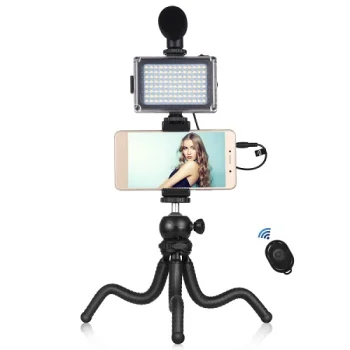 Smartphone Video Rig with LED Light, Flexible Tripod, Holder and Mic