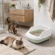 Open Cat Litter Box with Rim and Scoop, 48x38x19 cm, Green