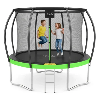 4Fizjo PRO Kids Garden Trampoline with Safety Net, 312 cm (10FT), Green/Black