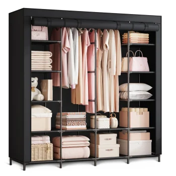 Massido Ms-804 Large Textile Wardrobe, Black