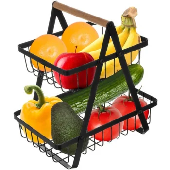 Ruhhy 00024265 Two-Tier Fruit and Vegetable Basket, Black