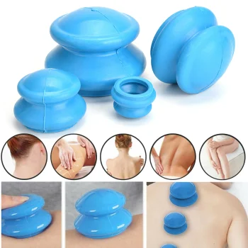 Silicone Vacuum Massage Cupping Set, Blue, 4 Pcs