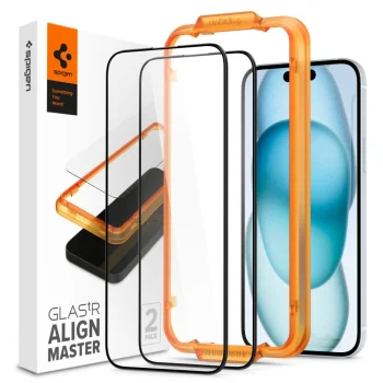 Spigen ALM Glass FC Tempered Glass for iPhone 15, Black (2 pcs.)