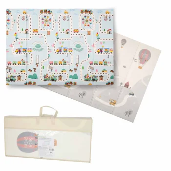 Double-Sided Foam Play Mat 150x200cm Folding Street Design, Multicolor