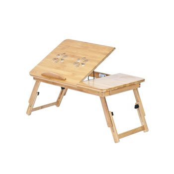 Bamboo laptop table with adjustable height and tilt, fits up to 17"