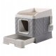 Enclosed Cat Litter Box with Drawer and Scratching Post, White-Grey