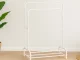 Metal Freestanding Clothes Rack with Shoe Shelves, White