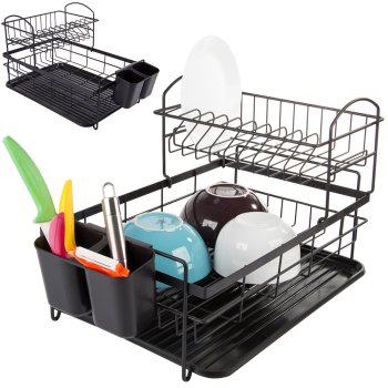 2-Tier Dish Drying Rack with Tray, Black