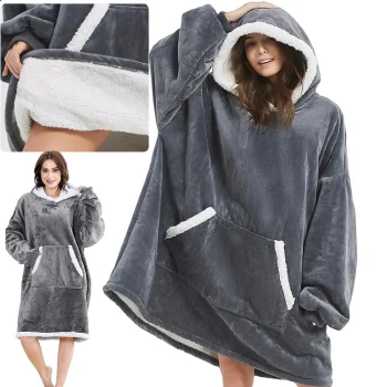 Soft Oversized Blanket Hoodie with Hood and Giant Pocket, Grey
