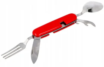 4-in-1 Tourist Pocket Knife with Cutlery, Red