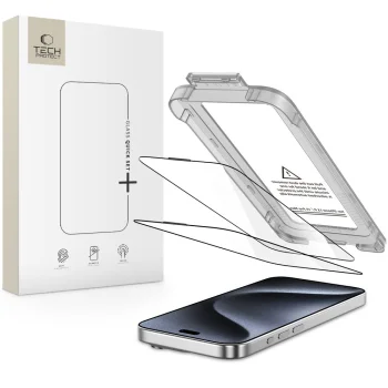 Tech-Protect Quick Set+ Tempered Glass for iPhone 15 Pro, 2-Pack, Black