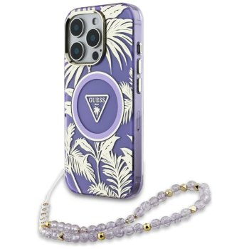 Guess Palm Trees Triangle Pearl Strap MagSafe Phone Case Cover iPhone 16 Pro Max Purple