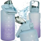 2L Motivational Water Bottle with Time Marker & Straw Trizand 24496, Purple Blue