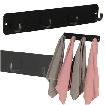 Wall-Mounted Bathroom Hook Rack with 4 Hooks, Black