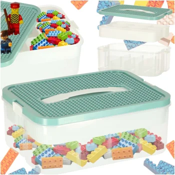 Toy and Small Items Organizer Box with Lid and Compartments, 8L, Turquoise/White