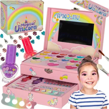 Unicorn Makeup Case for Girls, Kids' Washable Makeup and Nail Art Set