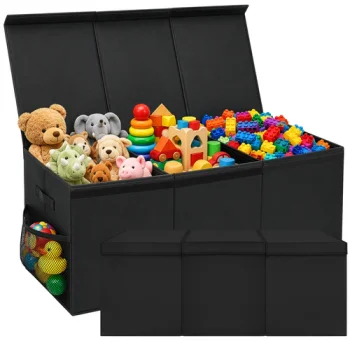Kruzzel Foldable Toy Storage Box with Lid 132 L 94x39x35 cm, Black