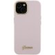 Чехол Guess для iPhone 15 Silicone Script Metal Logo & Frame, розовый