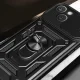 Hybrid Armor Camshield dėklas telefonui iPhone 15 Plus su kameros dangteliu ir stovu, mėlynas