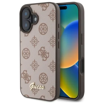 Guess Peony Script MagSafe dėklas telefonui iPhone 16 6.1", rudas