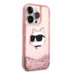 Karl Lagerfeld iPhone 14 Pro Case Liquid Glitter Choupette Pink
